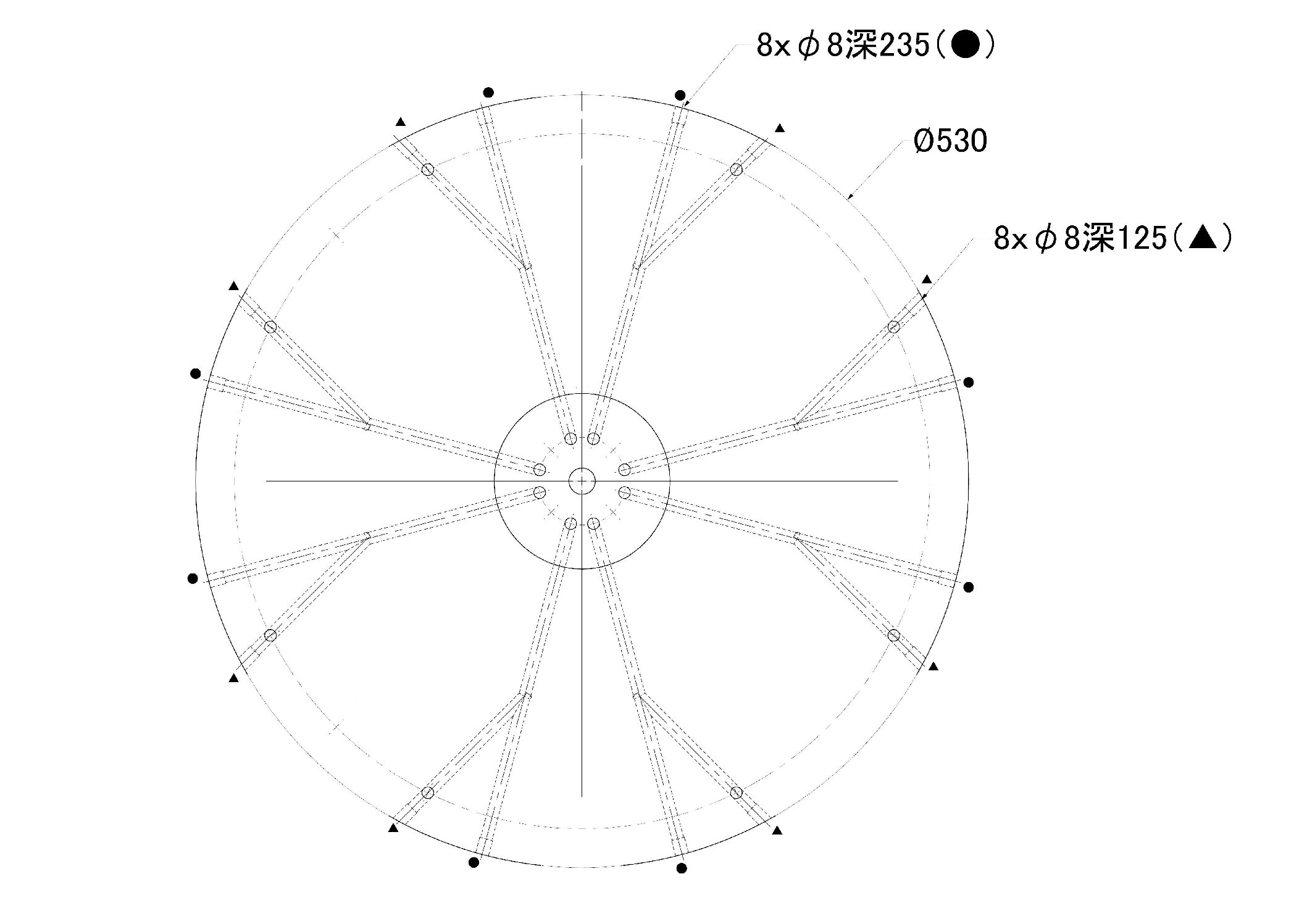 工作機械部品　FC200　外周の多方向からの深孔加工